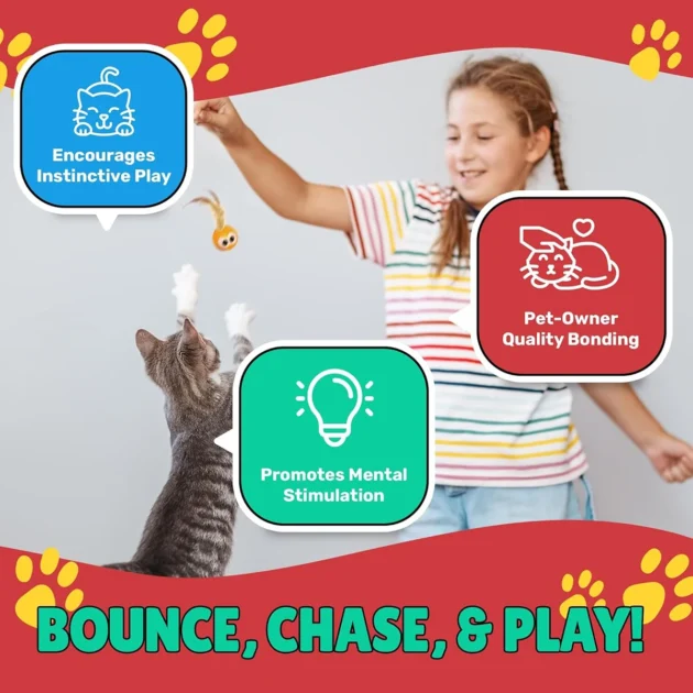 3/5 Pack Cat Toy Balls with Feather Tails - Stimulate Instinctive Play, Enhance Pet - Owner Bond - Image 2